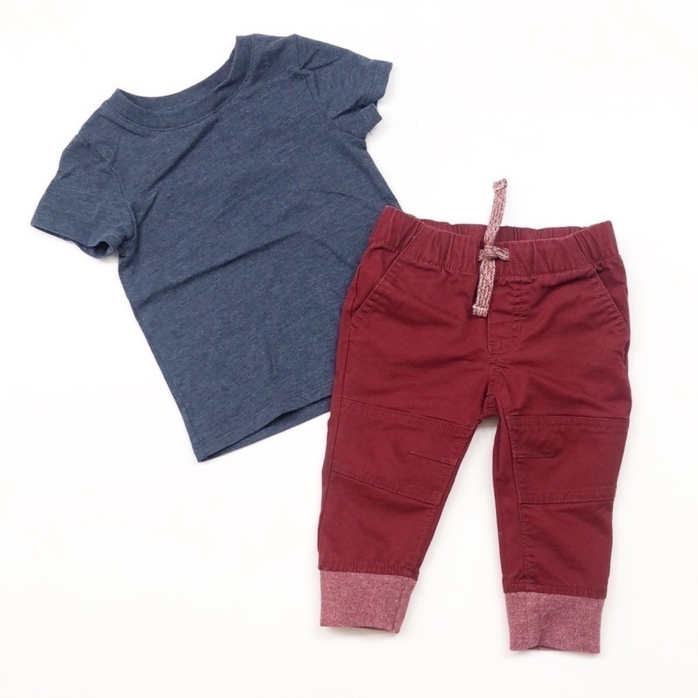 Cat & Jack blue short sleeve shirt + red pants baby outfit